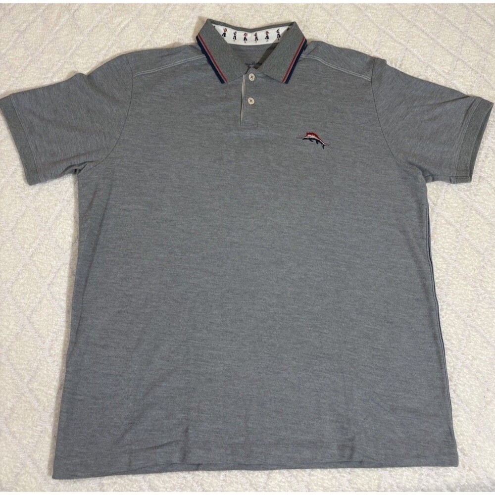 Tommy Bahama Island Zone Grey Polo Embroidered Marlin Logo Men’s Size M